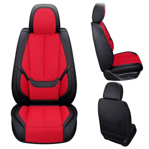 Image of Coverado Front Seat Covers, Universal Seat Covers for Cars, Breathable Leather Car Seat Protector, Front Car Seat Covers, Seat Covers Waterproof, Driver Seat Cover Fit for Most Cars, BlackRed
