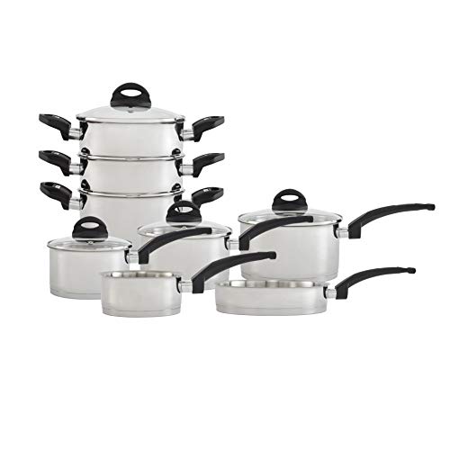 Tower Level Induction Frying Pan and Saucepan Set With Lids, Stay Cool Bakelite Handles, Stainless Steel Pan Set, Satin Finish, 8 Piece 1 Gallery Image