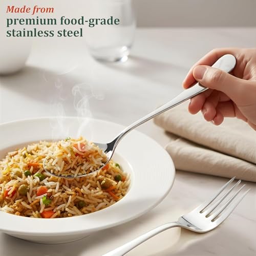 Image of Stainless Steel Spoon Fork Set 12 Pcs | 6 Tea Spoons + 6 Forks | Mirror Finish Cutlery Set | Small Spoons for Tea Sugar Spices | Reusable Steel Spoon Fork Set for Kitchen Dining Hotel Restaurant