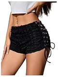 RoseSeek Women's Drawstring Lace Up Frill Mini Shorts Low Elastic Waist Casual Skinny Y2K Shorts Black Small