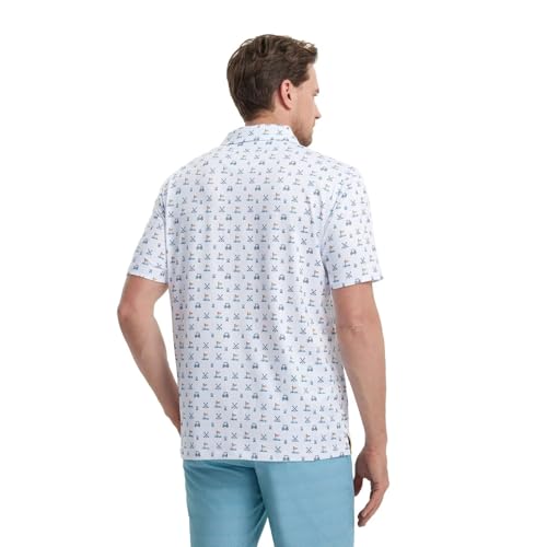 Image of M MAELREG Mens Golf Shirt Short Sleeve Dry Fit Print Moisture Wicking Performance Patterns Collared Polo Shirt