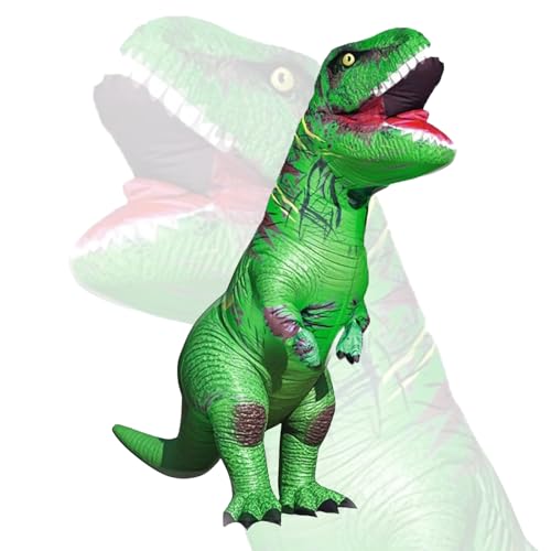 Eayaele T-Rex Dinossauro adulto insuflável - fato de carnaval, Halloween, festas - tamanho único, fácil de usar (verde)