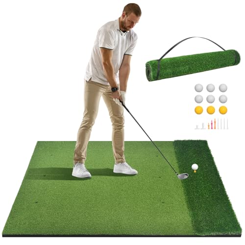 Golf Mat Golf Hitting Mat Large Dual-Turf, Outdoor Indoor Golf Practice Mat, Golf Simulator Mat, 5x4ft Thickening Turf Mat,Golf Training Aids Mat with Pro Rough Turf (5x4ft-Pro)