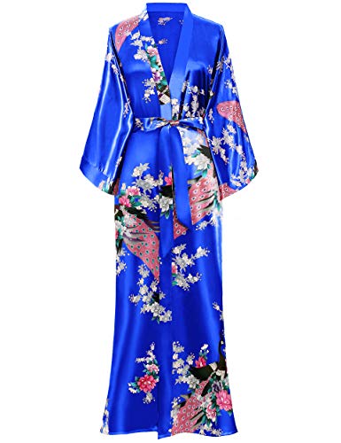 BABEYOND Kimono Robe de Nuit Femme Robe de Chambre Longue Robe de Nuit Peacock Kimono Long Chemise de Nuit Kimono 53'/135cm(Bleu Royal)