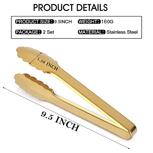 2 Pack Gold Serving Tongs Gold Serving Utensils Salad Tongs Buffet Tongs Non-slip & Easy Grip Stainless Steel Gold Plated Buffet Serving Tongs, Salad, Ice, Oven (9.5 Inch) (Gold) - Image 6