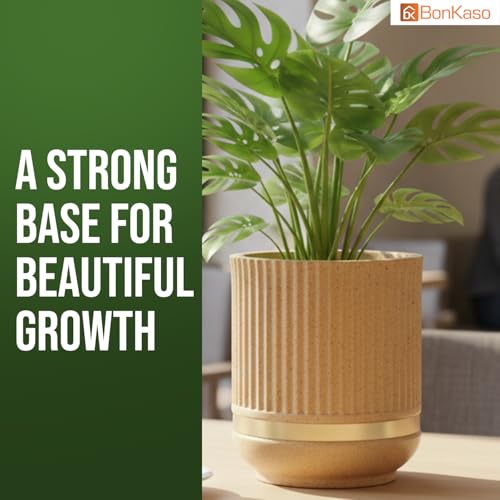 Image of BonKaso 14 Inch Tower Plant Pot for Indoor & Outdoor | Modern Lightweight Polymer Planter | Weather, UV & Frost Resistant | Ideal for Living Room, Balcony, Office & Nursery (Beige)