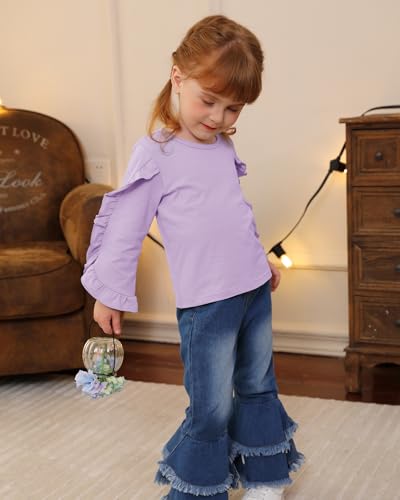 Image of Little Girls Clothes Kids Fall Winter Outfits Pant Set for Girl Age 4-8 | Girls Fall Winter Clothes, 2 Peices, Long Sleeve Shirt, Cute Clothing, Gifts, Family Photos, School, Christmas, Cotton Blend