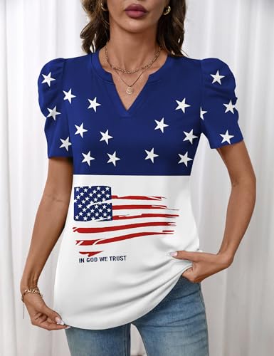 Image of LOMON Spring Summer Tops for Women 2026 V Neck Puff Short Sleeve Tops Fashion Trendy Work Blouses Dressy Casual S-XXL