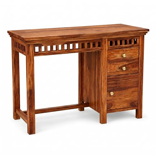 Image of SONA ART & CRAFTS Sheesham Wood Study Table for Home | Wooden Study Table with Side Storage Shelf | Multi Purpose Computer Desk for Writing | DIY Laptop Table for Study Room & Office | Teak Finish