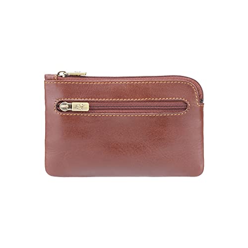 Visconti Monza 19 Leather Key Ring Zippered Coin Pouch Purse, Brown, One Size
