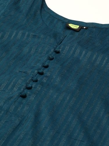 Image of Hritika Self Design Viscose Rayon Teal Kurta & Trousers Set (HRKB0048TEAL XS)