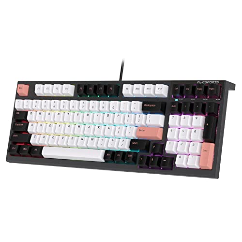 FL ESPORTS FL980 98 Keys Wired Mechanical Keyboard, Sleek & Sup-Practical 94% Layout RGB Gaming Keyboard w/Light Tactile Kailh Box White Switches, Durable PBT Keycaps, Mixed Colorway (Olivia)