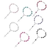 SZQCZB 7Pcs Small Catholic Rosary Bracelet for Women Men,Car Purse and Newborn Babies Prayer Beads for Baptism Christening, Prayer Room, Altar, Bulk Pack (7 Colors & Crucifix Designs)