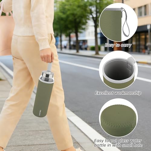 LOOFORE Glass Water Bottle 32 oz with 2 Lids and Straw, 1 Pack - 5
