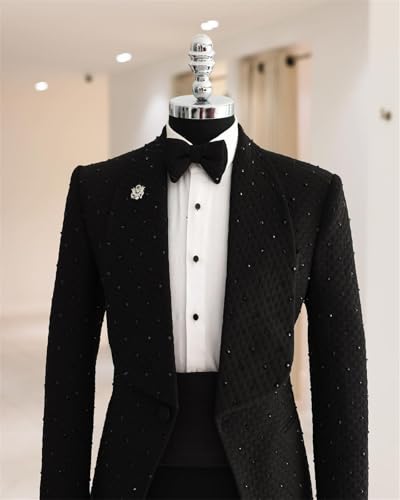 2 Piece Slim Fit Men's Suits Beads Shawl Lapel Blazer Jacket Pants Tuxedo Set for Dinner,Prom,Wedding2