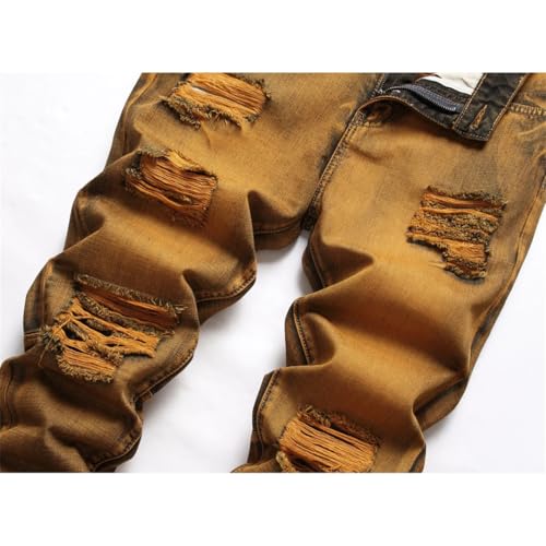 Men Print Ripped Straight Tube Color Contrast Slim Stretch Denim Pants Baggy Harem Jean Trousers2