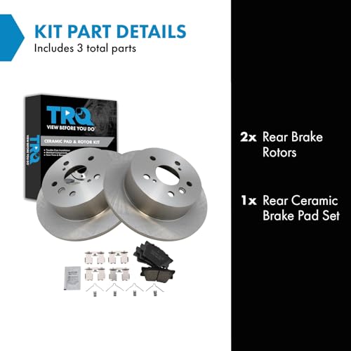 Image of TRQ Rear Brake Pad and Rotor Set Ceramic Compatible with 2013-2018 Lexus ES300h ES350 Toyota Avalon 2012-2017 Camry
