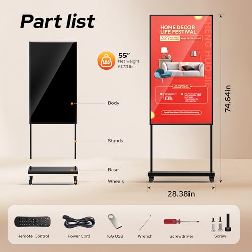 Image of 43 Inch Digital Signage Display, 3000 Nits Ultra Bright LCD Advertising Screen, Android 14 Mobile App Control & CMS with USB /HDMI /WiFi for Retail Restaurant Hotel