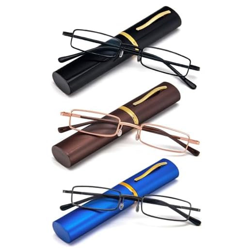 REAVEE 3 Pair Slim Pen Reading Glasses Tube Readers with Portable Clip Case 2.25