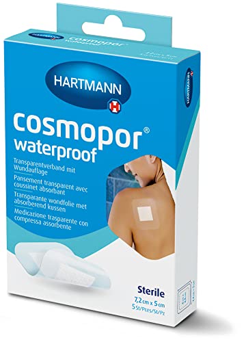 Cosmopor Impermeabile: per un trattamento impermeabile e sterile di lesioni e lesioni anche dopo l'intervento chirurgico, delicato sulla pelle e sicuro; 7,2 cm x 5 cm, 5 pezzi.