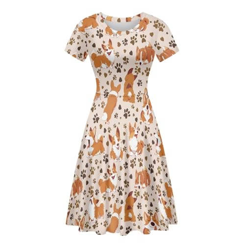 Image of HUGS IDEA Womens Puffy Swing Midi Dress Round Neck Short Sleeve Party A-Line Dresses