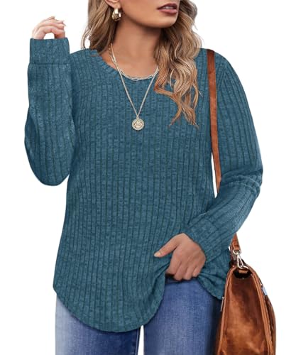 Image of CARCOS Plus Size Tops for Women Long Sleeve Raglan V Neck T Shirts Tunic Fall Blouse Xl-5Xl 14W -28W