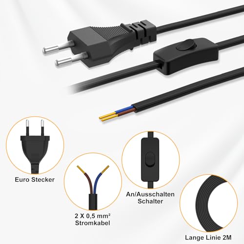 Cable de lámpara con interruptor 2M para iluminar tu dormitorio de forma cómoda en color negro 3
