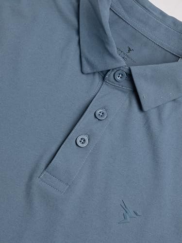 Image of TECHNOSPORT Men's Solid Slim Fit Polo Collar T-Shirt COTFLEX Half Sleeve Button Polyester for Gym Running Workout UPF50+ Anti Odour