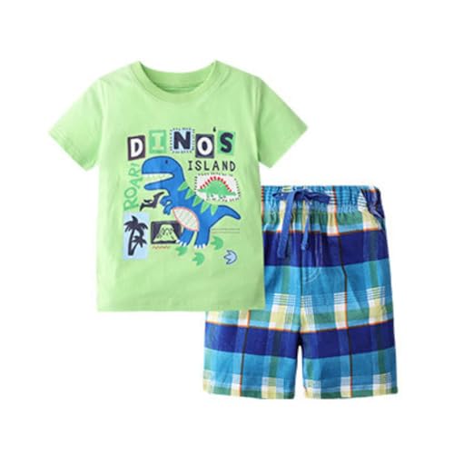 Image of Boy Shorts Sets Dinosaur Animal Print Shirt Summer Outfits Set 2pcs Casual Clothes