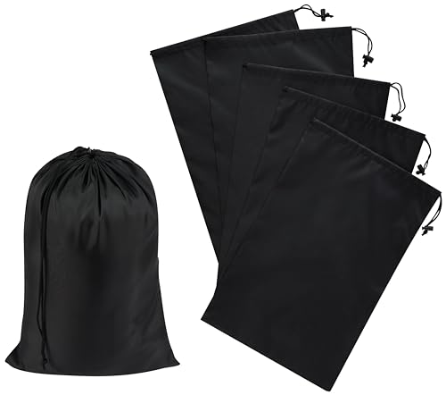 Drawstring Bag with Toggle - Nylon Cinch and Ditty Pouch - Six Pack (Black, 10 x 15 Inch)
