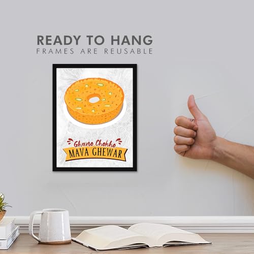 Image of Chaka Chaundh - Ghewar wall art poster frame Sweets Mithai shop and confectionery store wall art framed quotes decor item - Restaurant cafe food Deserts poster frame decoration items - 14 X 11 inches