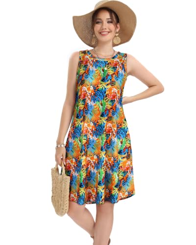 Image of elescat Women's Summer Dresses Casual Sleeveless Loose Sundress with Pocket