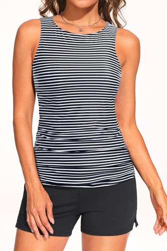 Image of Tankini Swimsuits with Shorts - Two Piece Tummy Control Bathing Suits High Neck Swimwear with Two Side Pockets