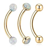 AROWRO Eyebrow Piercing Jewelry G23 Titanium Rook Piercing Jewelry Gold Vertical Labret Lip Jewelry Curved Barbell 16G Opal Eyebrow Rings 8mm