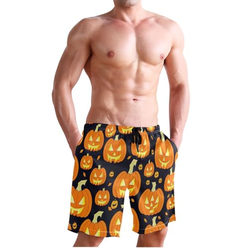 Large-Scale Pumpkin Halloween Men's Boy's Novelty Beach Shorts Swim Trunks Summer Quick Dry Bathing Suits S4