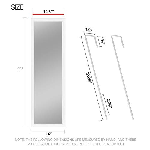 Neutype Full Length Mirror 47" X 16" Door Wall Mirror Wall Mount Over The Door Hanging Mirror With 2 Metal Hangers For Wall Bedroom Bathroom Living Room Decor (White) #TOP6
