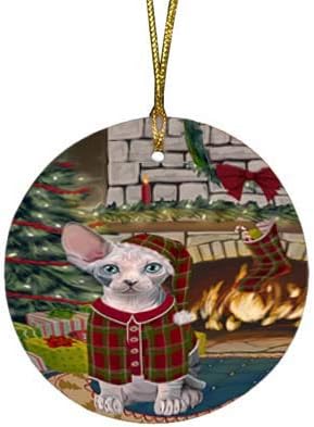 Let It Snow Sphynx Cat Round Flat Ornament - Pet Decorative Hanging Ornaments for Christmas X-mas Tree Decorations - 2.75" Round Ceramic Christmas Ornament POR1524