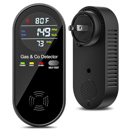 4-in-1 Natural Gas and Carbon Monoxide Detectors Plug in CO Monitor with Temperature and Humidity Display Portable CO Detector for Travel,RV,Home
