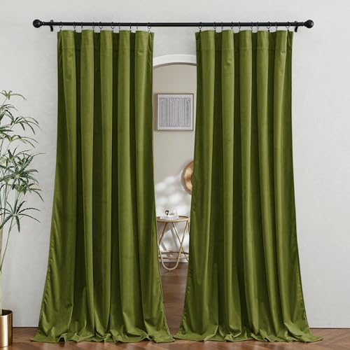 Image of RYB HOME Velvet Room Divider Curtains 84 inches, Noise Reduce Barrier for Nursery, Large Window Curtains for Sliding Glass Door /Storage /Space Room, Moss Green, W 62 x L 84, 2 Panels Set
