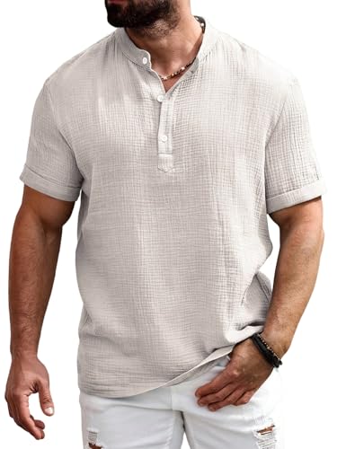 Image of Zombom Men's Polycotton Solid Short Kurta | Regular Fit | Half Sleeve | Mandarin Collar | Lightweight Casual Wear for Daily, Summer Comfort & Smart Look