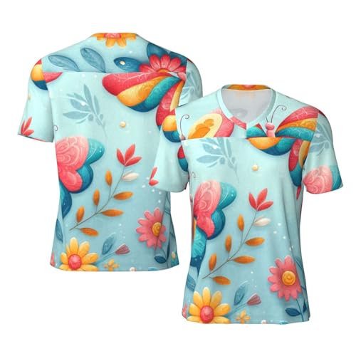 Stylish Athletic Sports Jersey Butterflies-Flowers-Summery Men's Rugby Jersey 3X-Large