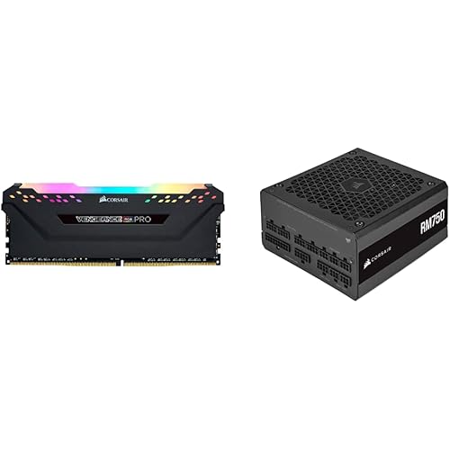 Corsair Vengeance RGB PRO 16GB (2x8GB) DDR4 3200MHz C16 LED Desktop Memory - Black & RM Series (2021), RM750, 750 Watt, 80 Plus Gold Certified, Fully Modular Power Supply