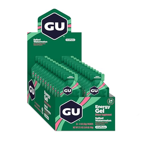 GU Energy Original Sports Nutrition Energy Gel, Vegan, Gluten-Free, Kosher, and Dairy-Free On-the-Go Energy for Any Workout, 24-Count, Salted Watermelon