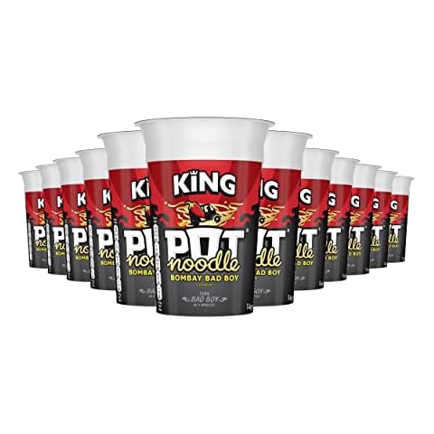 Pot Noodle Bombay Bad Boy Flavour, King Pot Size, Quick Filling Food, Tasty And Time Saving Snack, Suitable For Vegeterians, Large Pack Perfect for Families and Teenagers (12 x 114g Pots) Cover