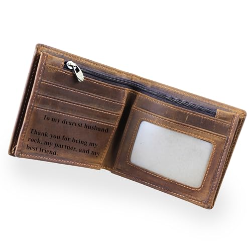 Personalized Engraved Leather Wallet for Dad Son Husband Boyfriend - Birthday Fathers Day Valentines Christmas Anniversary Graduation Wedding Gift - Men Custom Bifold Wallets for Him