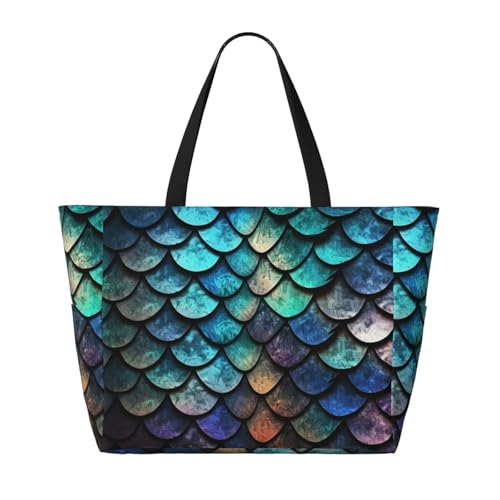 Beach Bags For Women Large Waterproof Sandproof Beach Tote Bag Lightweight Zipper Carry On Bag 3d Magical Dragon Scales Pattern Pool Bag For Gym Travel Vocation2