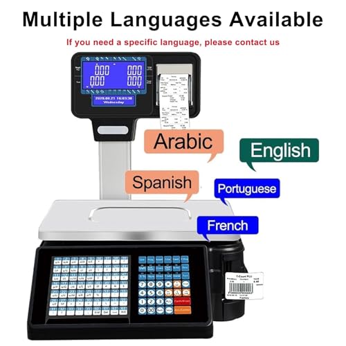 Commercial Digital Price Computing Scale with Thermal Label Printer, 6/15/30kg Capacity, Pole Display for Supermarkets, Efficient Label Printing & Counting Solution (Spanish, B)