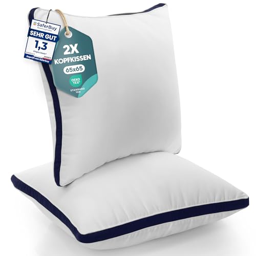 Utopia Bedding Kopfkissen (2er Set) 65 x 65 cm Schlafkissen Gebürsteter Stoff Bezug Bettkissen Premium Qualität Weich et Atmungsaktiv Kissen (Marineblau)