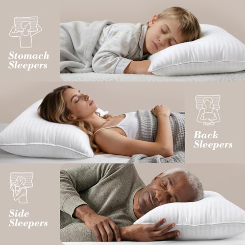 Image of viewstar Bed Pillows Queen /Standard Size Set of 2, Firm Down Alternative | Bedding, Hotel Quality, Fluffy, Oeko-Tex Certified, Plump Filling, Machine Washable, for Side Back Sleepers, Striped White