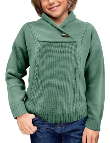 Boys Sweaters Long Sleeve Cable Knit Pullover Shawl Collar Jumper Top Fall Wniter Outfit